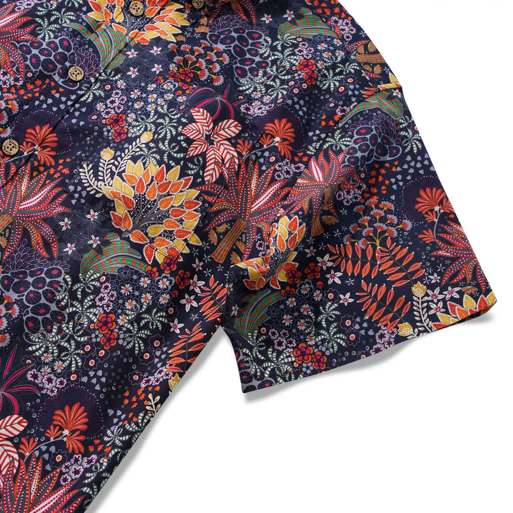 1950s Tropical Hawaiian Shirt For Men Print Short Sleeve 100% Cotton Red Shirt Aloha Quirky Plants