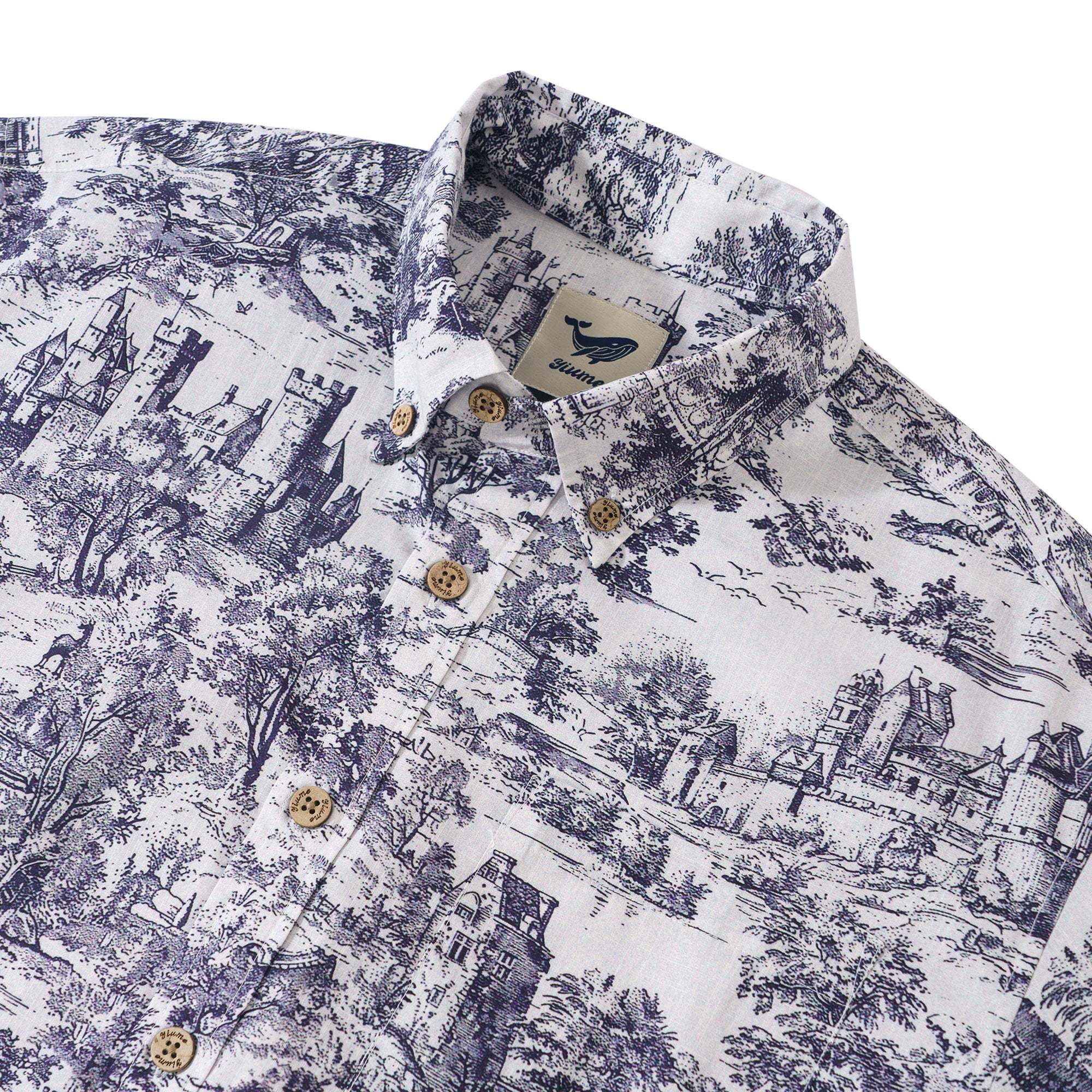 Men's Toile de Jouy Toile Shirt Landscape Hawaiian Shirt Resort Wear Shirt Short Sleeve Button-down White Aloha Shirt