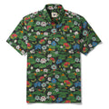 Men's Hawaiian Shirt Short Sleeve Button-down 100% Cotton Green Water Lily Aloha Happy Frogs By Diane Gosselin