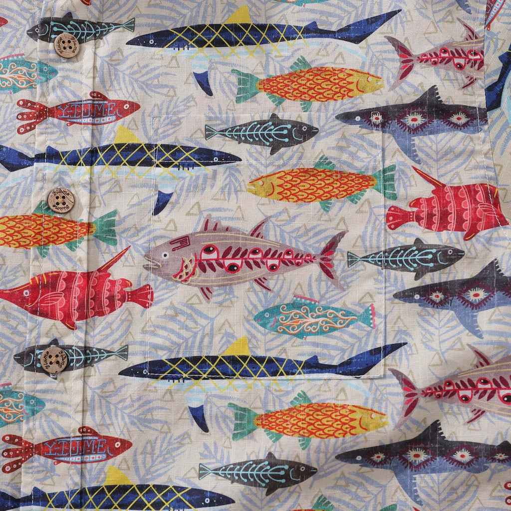 Yiume Fishing Shirt Hawaiian Shirt For Men 100% Cotton Button-down Short Sleeve Aloha Shirt Childhood Doodles