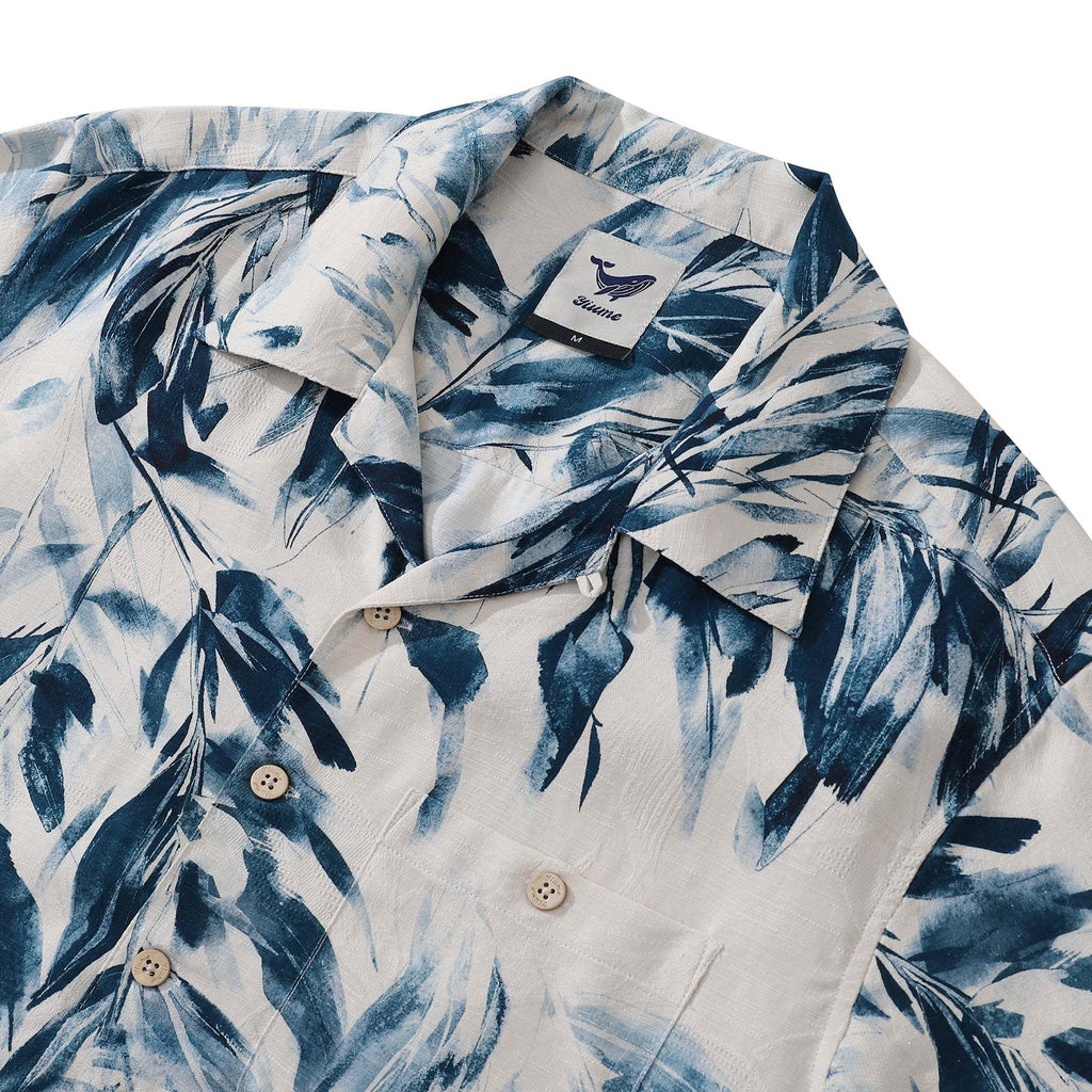 Men's 100%Silk Hawaiian Shirt Painting Bamboo Leaves Print Camp collar Short Sleeve Aloha Shirt