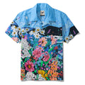 Ocean By Katie Leigh Stewart 100% Cotton Men's Short Sleeve Camp Collar Shirt Blue Aloha Hawaiian