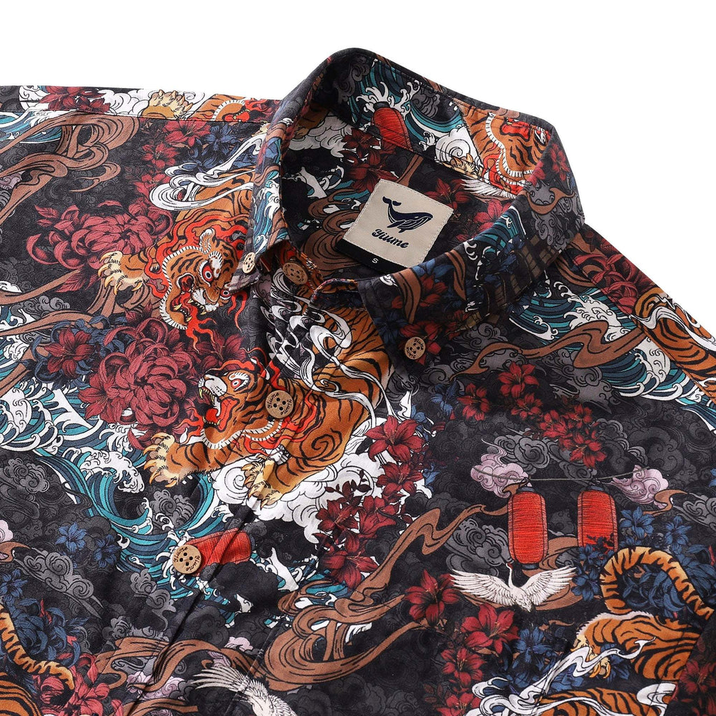 Men's Tiger Shirt 1950s Vintage Hawaiian Shirt For Men Short Sleeve Cotton Aloha Shirt Tiger In The Mist