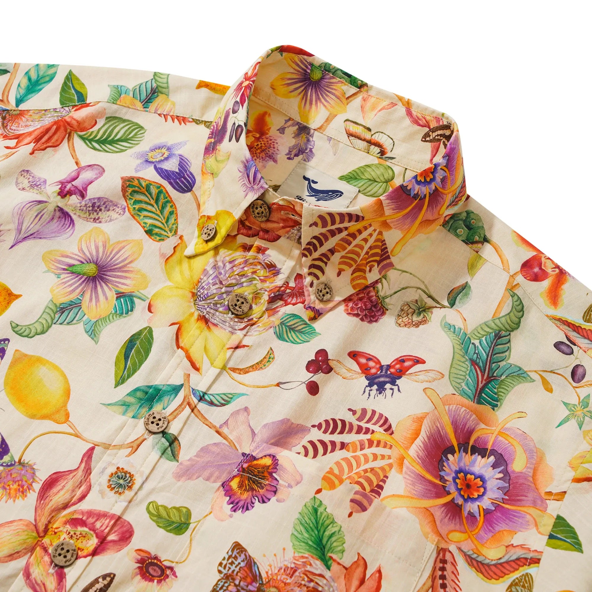 Men's Hawaiian Shirt Short Sleeve Button-down 100% Cotton Beige Aloha Dreams Of An Exotic Garden