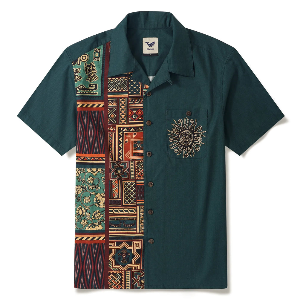 Men's Hawaiian Bowling Shirt Short Sleeve Camp Collar 100% Cotton Black Aloha The Charm Of Vintage Folk Patterns