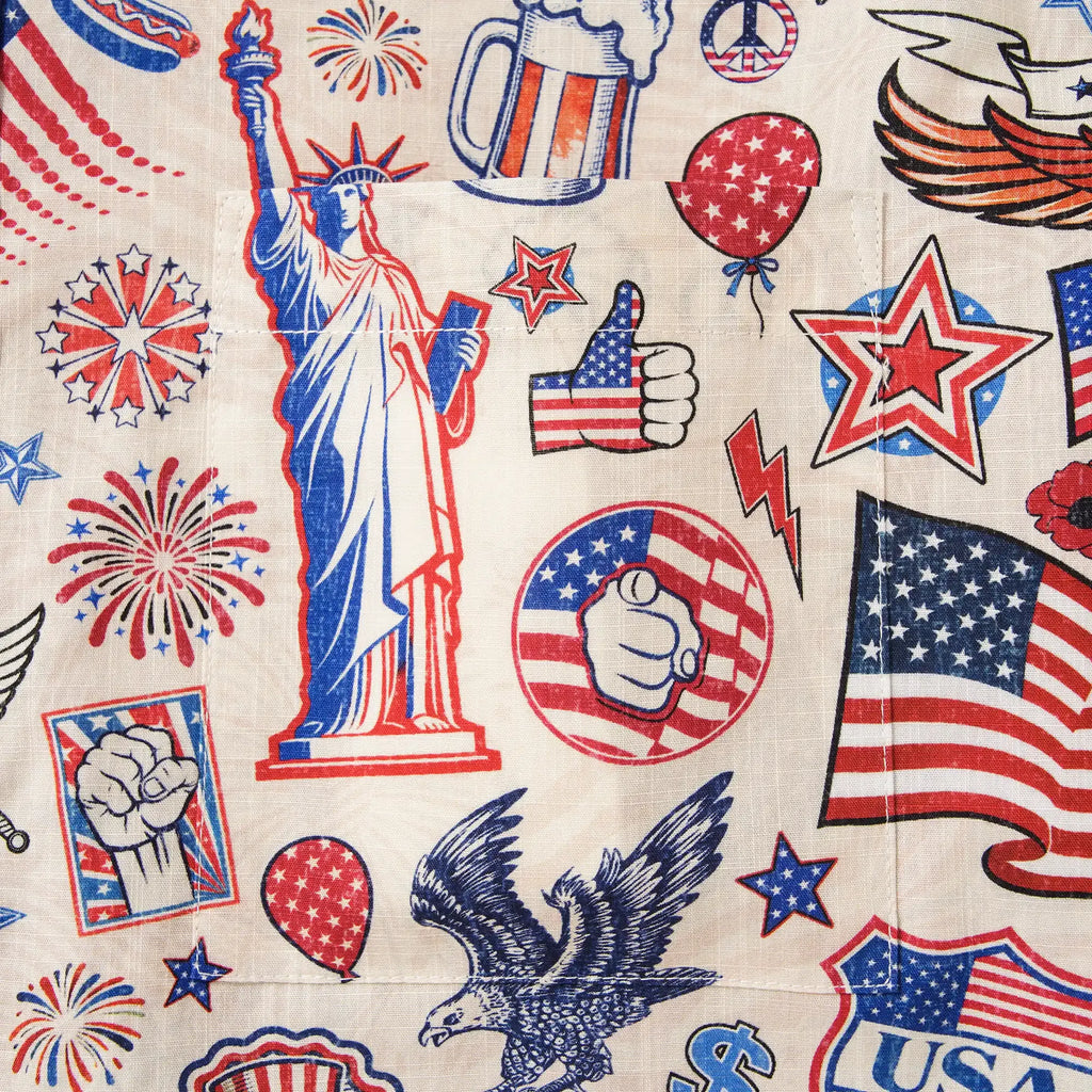 Men's Hawaiian Shirt Short Sleeve Button-down 100% Cotton Blue Red Aloha Liberty’s Patriot Canvas