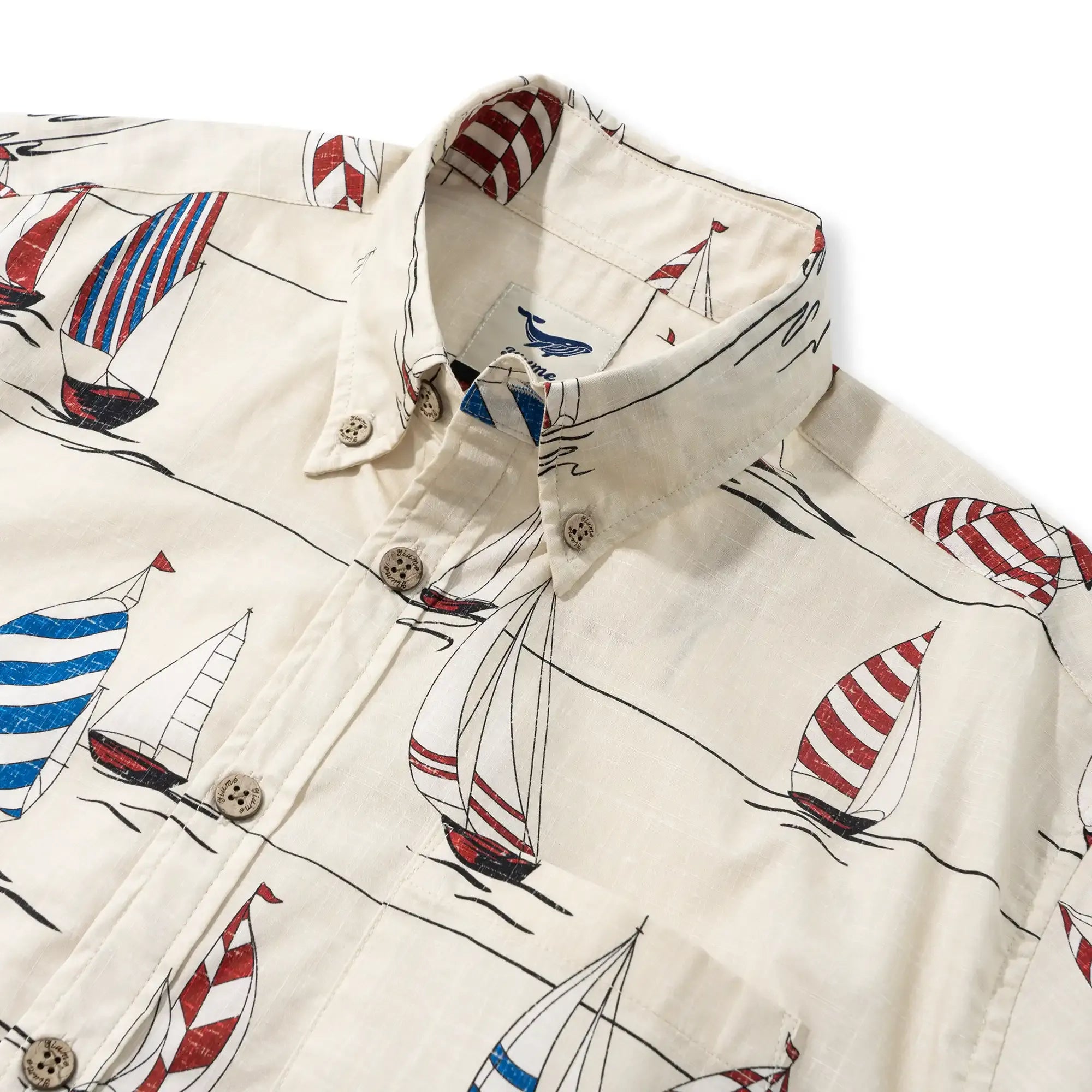 Men's Hawaiian Shirt Short Sleeve Button-down 100% Cotton Blue Aloha Sail into the Horizon