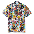 Hawaiian Shirt For Men Halloween Short Sleeve Camp Collar Shirt 100% Cotton White Aloha Graffiti Madness Party