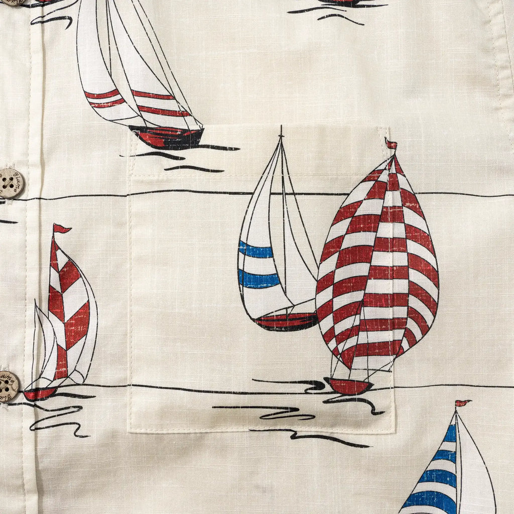 Men's Hawaiian Shirt Short Sleeve Button-down 100% Cotton Blue Aloha Sail into the Horizon