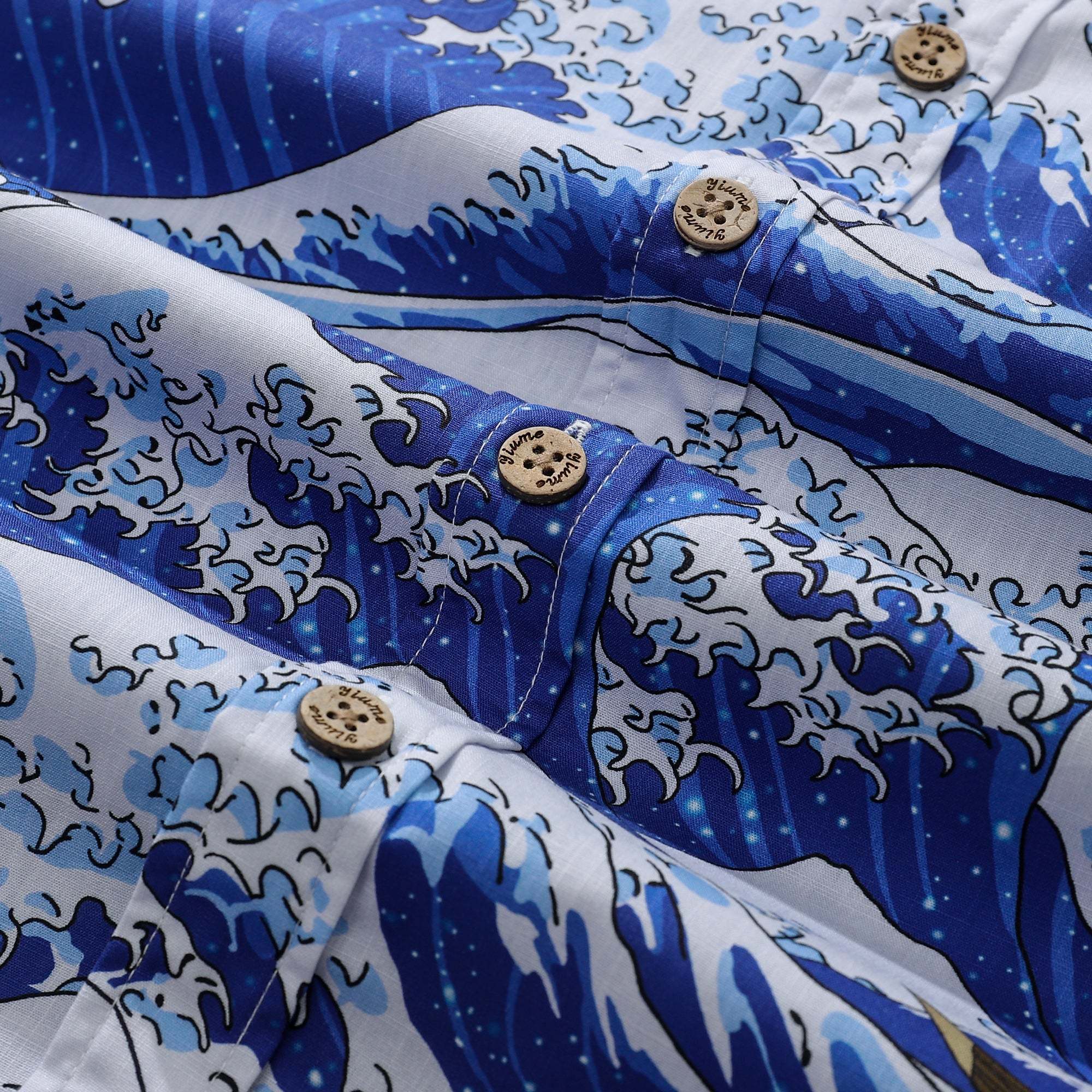 Mens Great Wave Shirt Blue Hawaiian Shirt Short Sleeve Button-down 100% Cotton Japanese Ukiyo-e Shirt