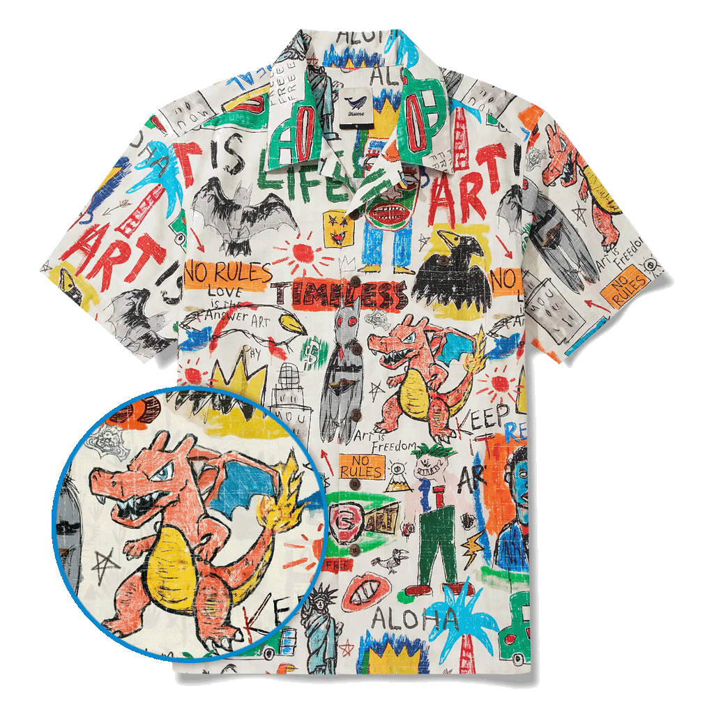 Men's Hawaiian Shirt Short Sleeve Camp Collar 100% Cotton Orange Aloha Graffiti World