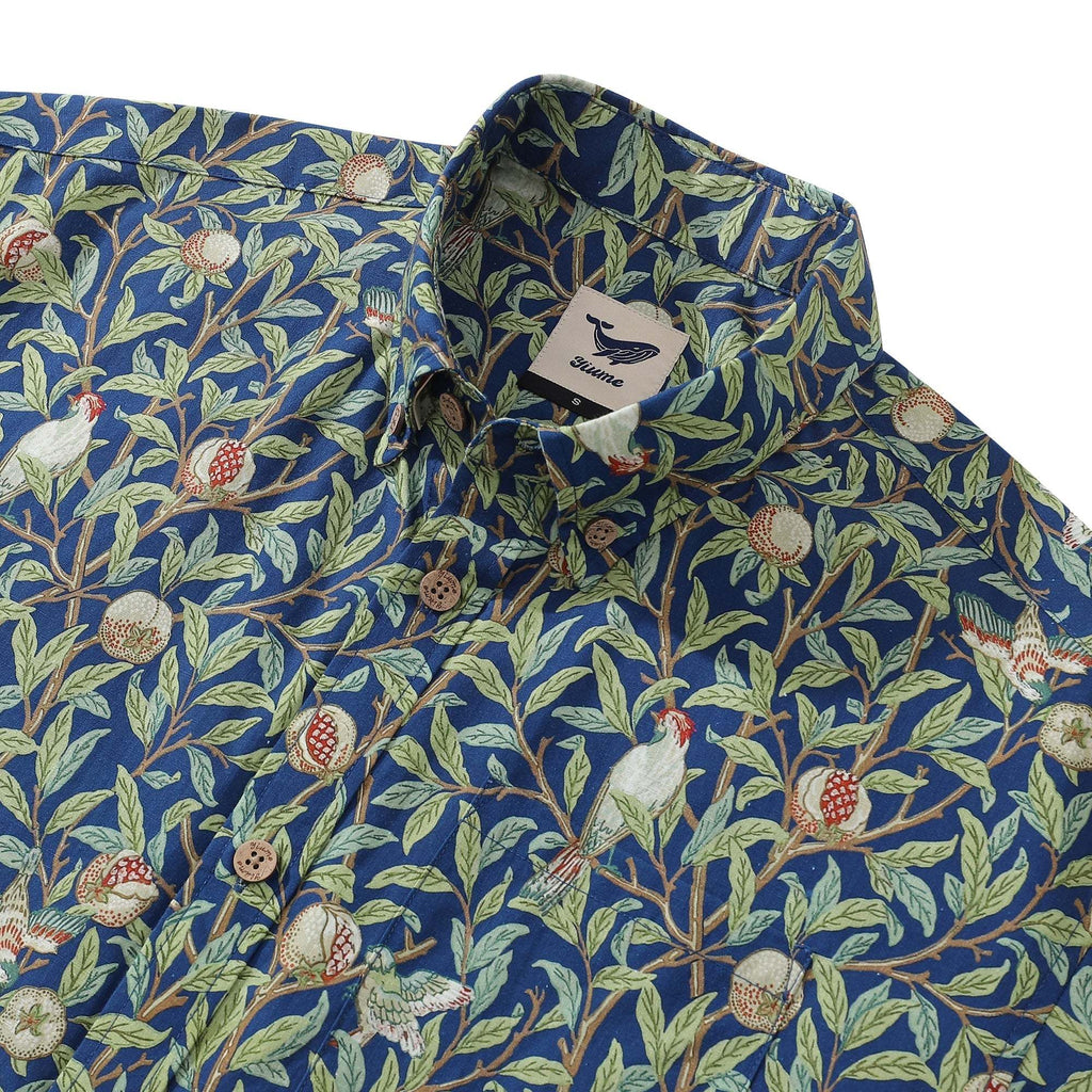 Men's Morris Hawaiian Shirt 1960s Retro Shirt Cotton Button-down Short Sleeve Aloha Shirt Birds And Pomegranates