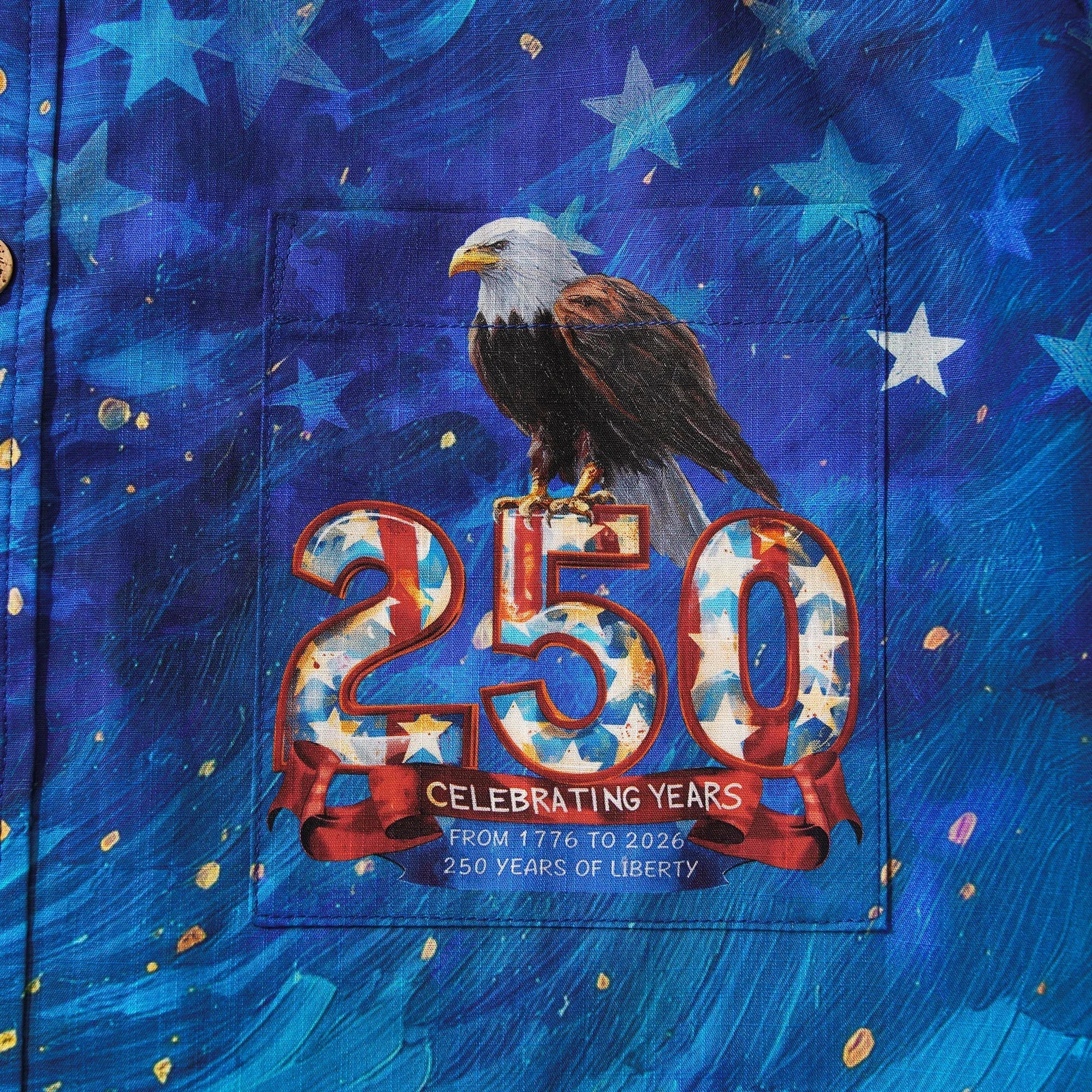 America 250 Men's Hawaiian Shirt Short Sleeve Button-down 100% Cotton Blue Aloha Starry Night Fireworks 250 Celebration