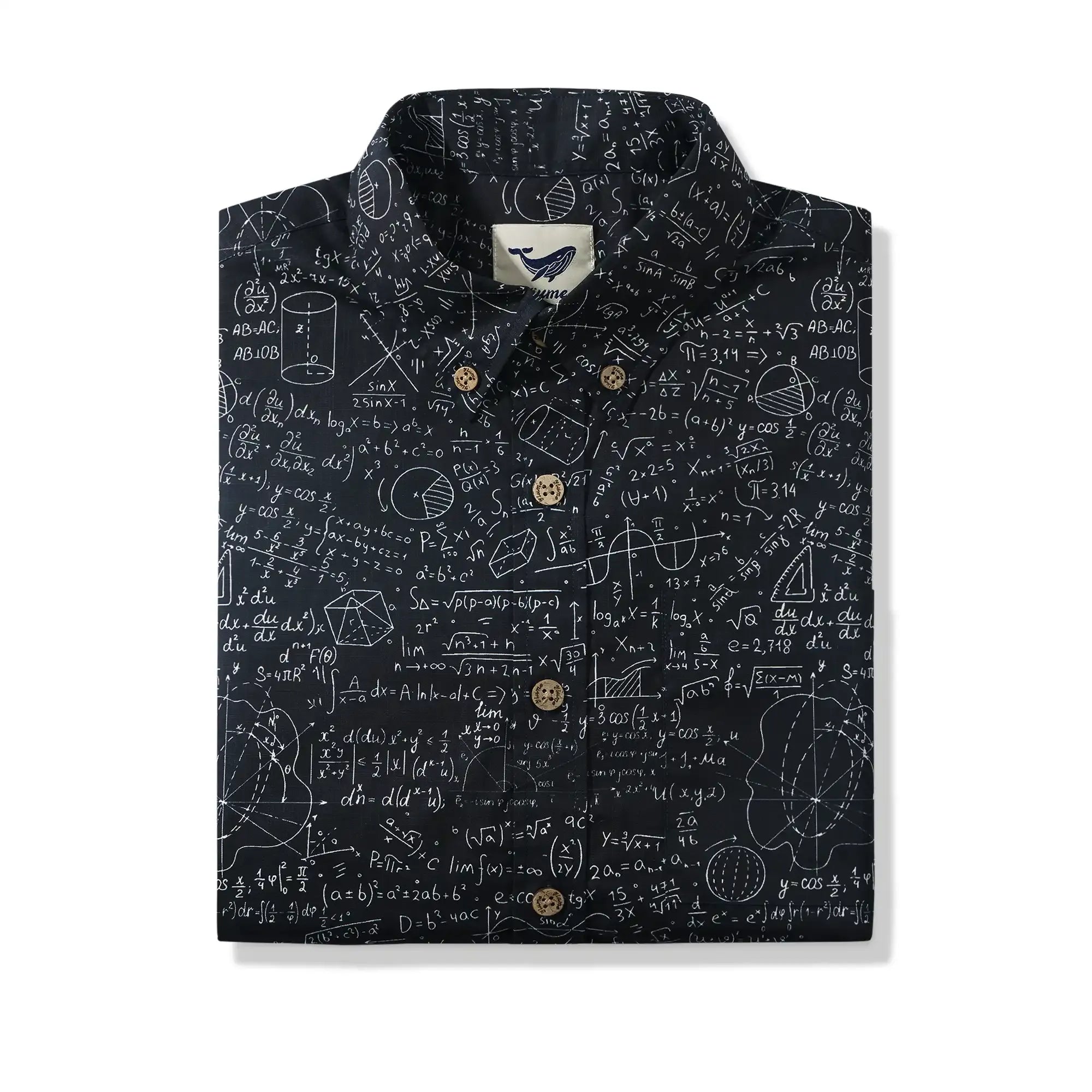 Geek Chic Men's Hawaiian Shirt Short Sleeve Button-down 100% Cotton Black Aloha The Problem Solver Math Formula Physics Equation Science Chalkboard