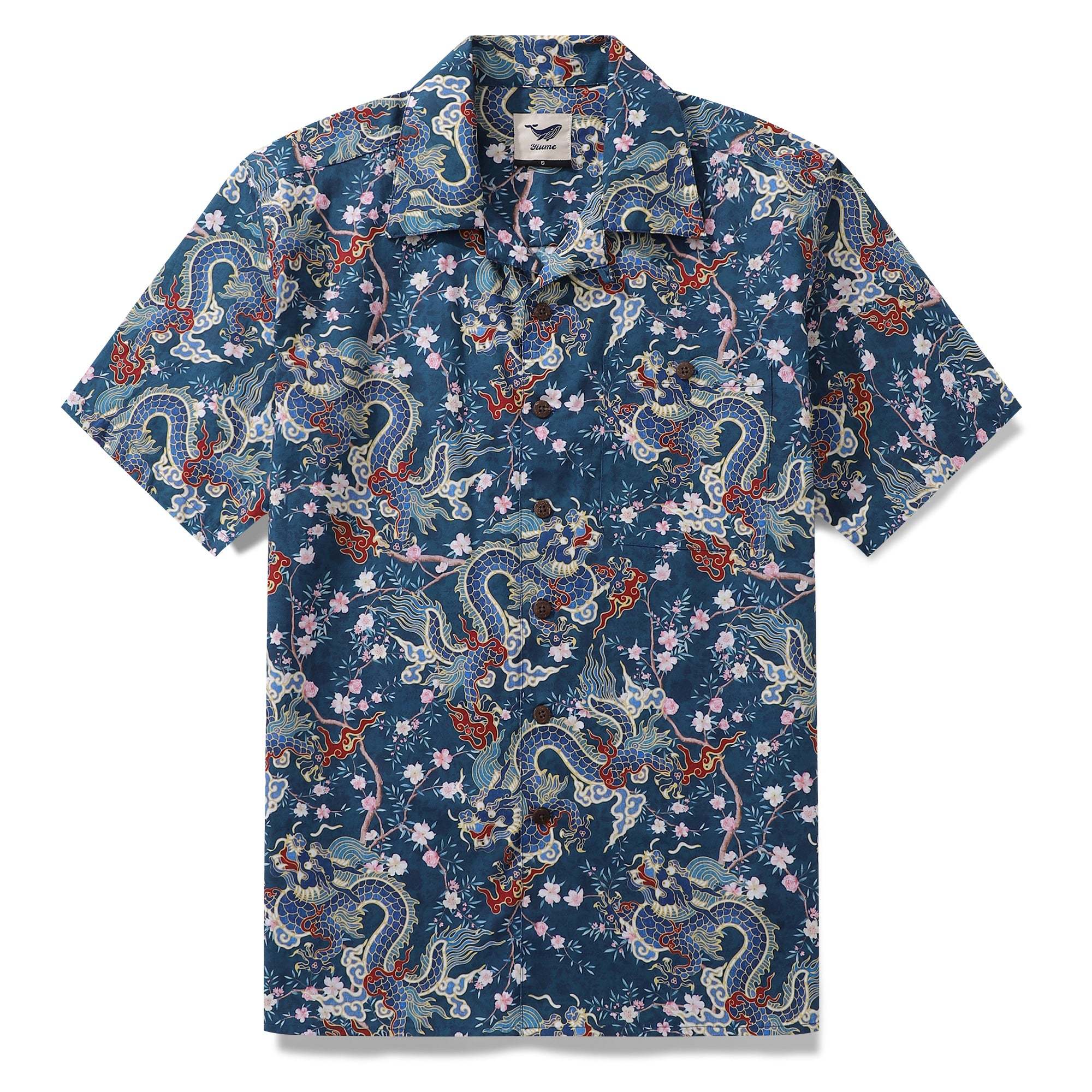 Hawaiian Shirt For Men Dragon Shirt Floral Rhythm Print Shirt Camp Collar 100% Cotton Dragon's Floral Rhythm