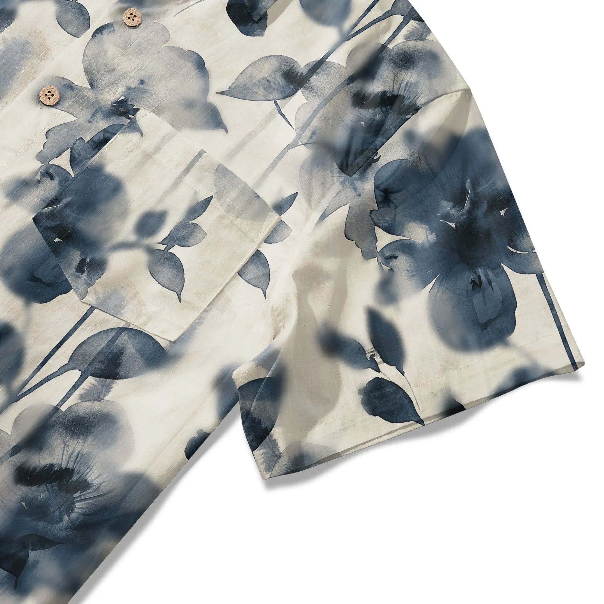 LeosWare® Men's Hawaiian Shirt Short Sleeve Button-up 100% Cotton Blue Aloha Blue And White Ink Charm