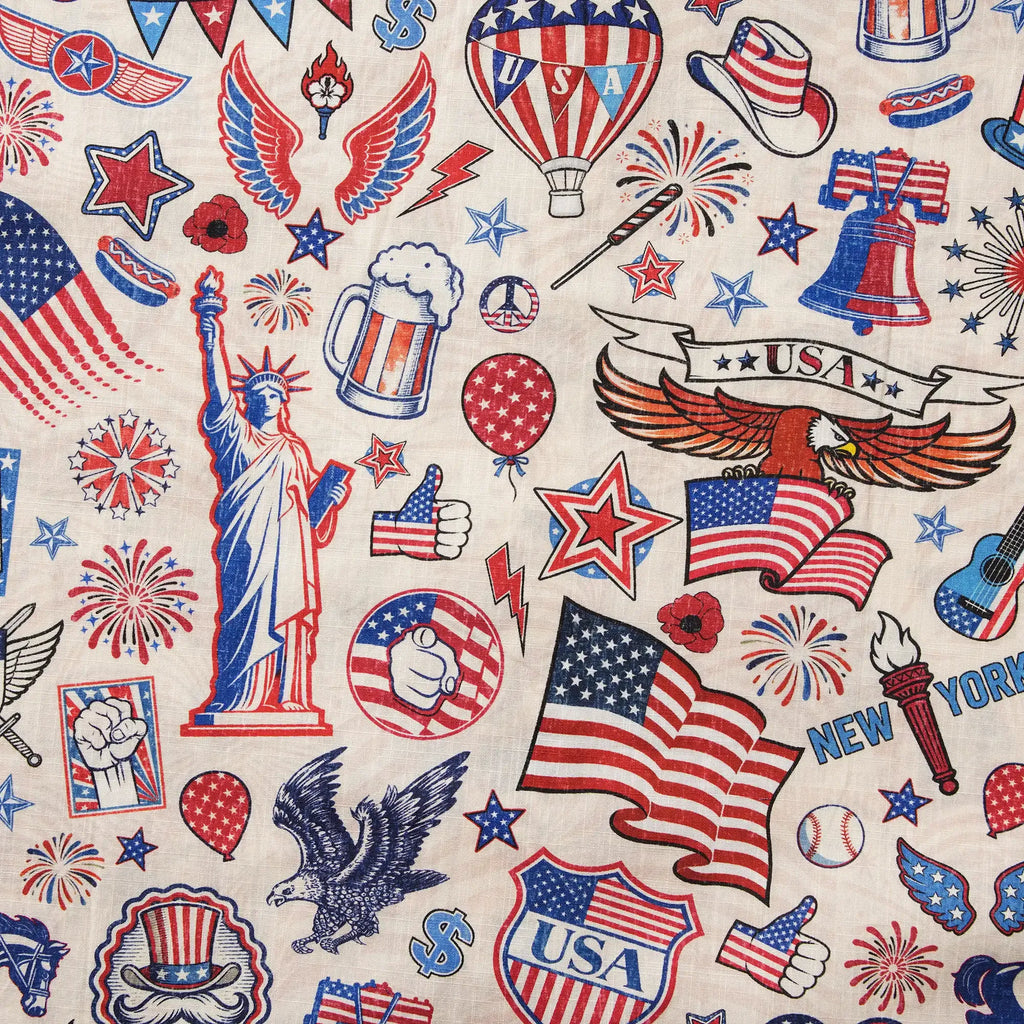 Men's Hawaiian Shirt Short Sleeve Button-down 100% Cotton Blue Red Aloha Liberty’s Patriot Canvas