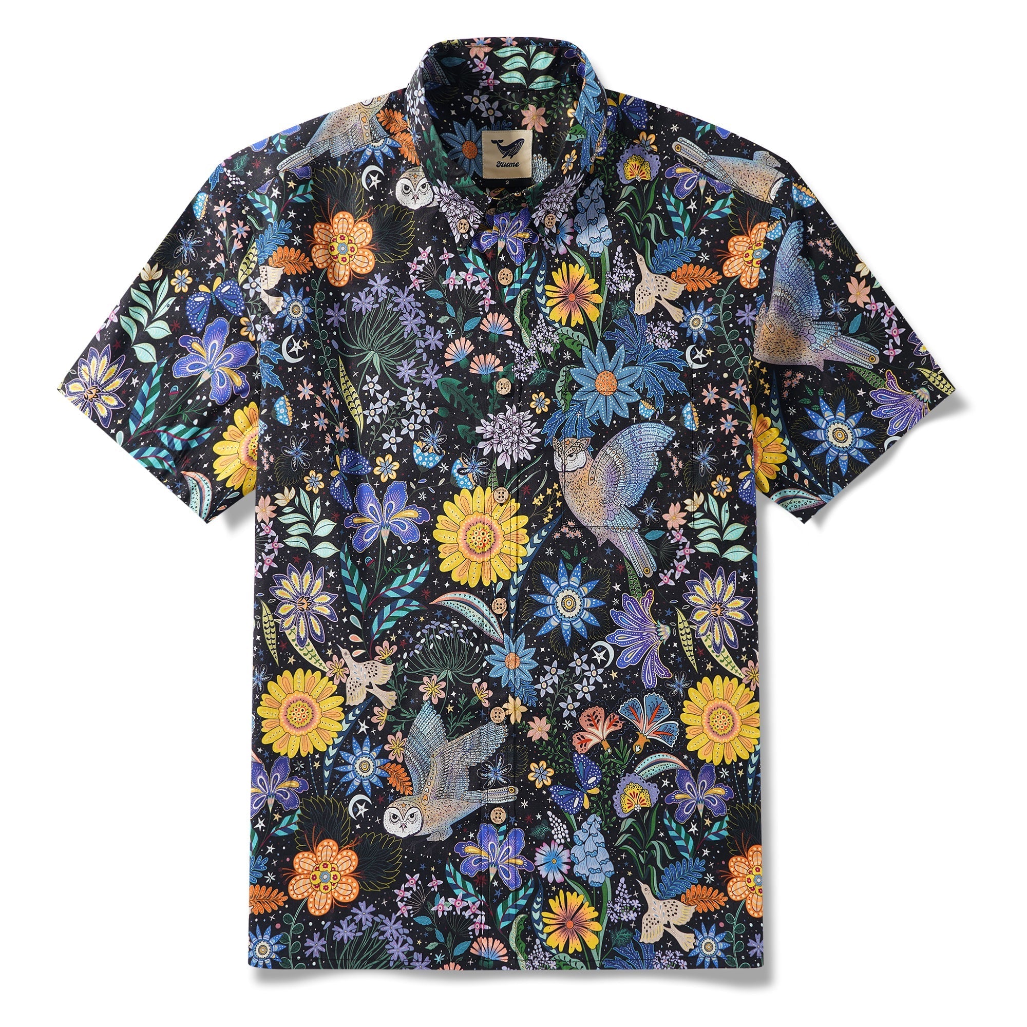Men's Hawaiian Shirt Short Sleeve Button-down 100% Cotton Beige Aloha Owl's Secret Garden