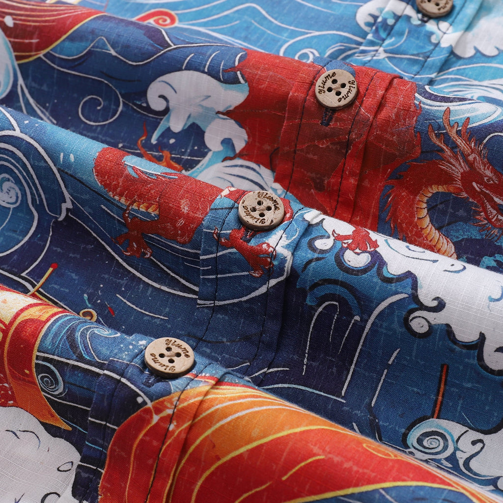 Yiume Viking Hawaiian Shirt For Men Dragon-Hunting Button-down Short Sleeve Cotton Beach Shirt Dragon-hunting Viking