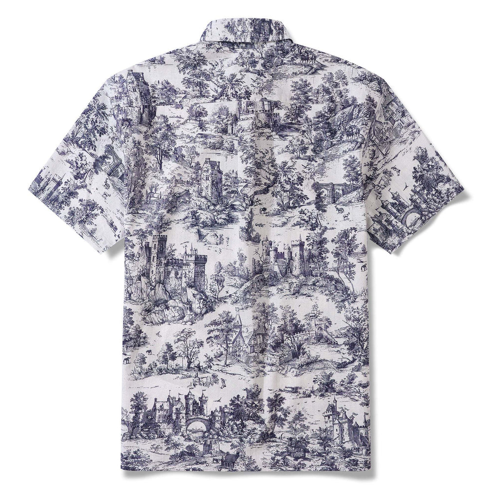 Men's Toile de Jouy Toile Shirt Landscape Hawaiian Shirt Resort Wear Shirt Short Sleeve Button-down White Aloha Shirt