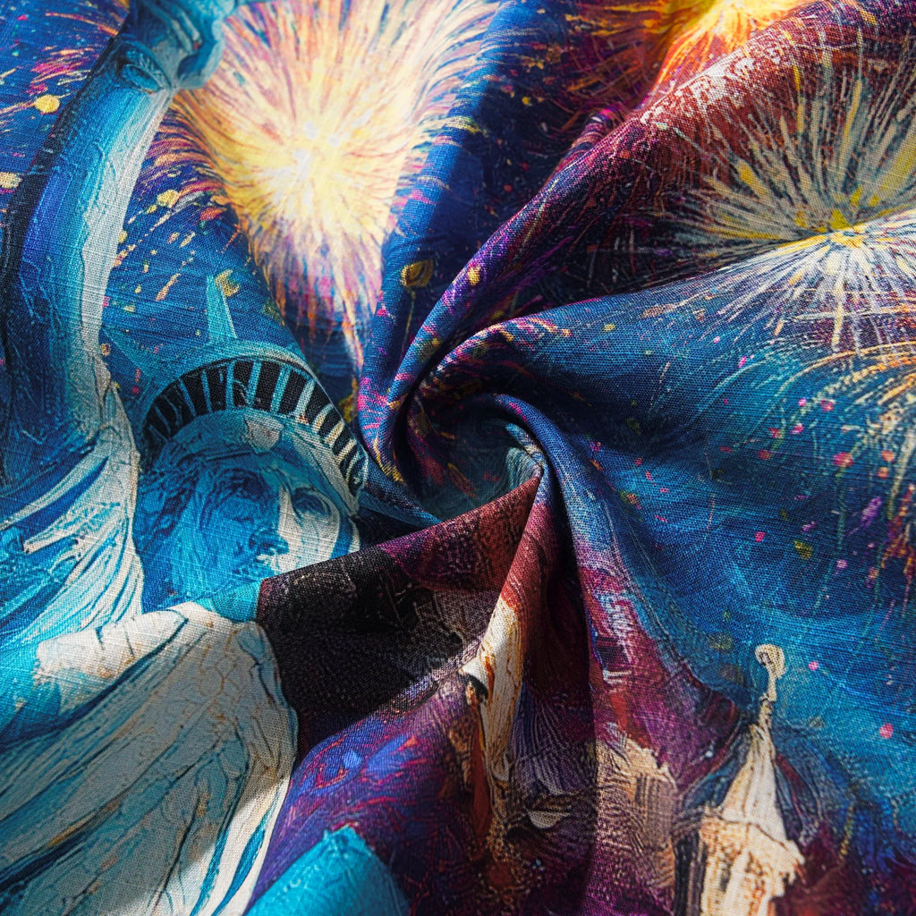 America 250 Men's Hawaiian Shirt Short Sleeve Button-down 100% Cotton Blue Aloha Starry Night Fireworks 250 Celebration