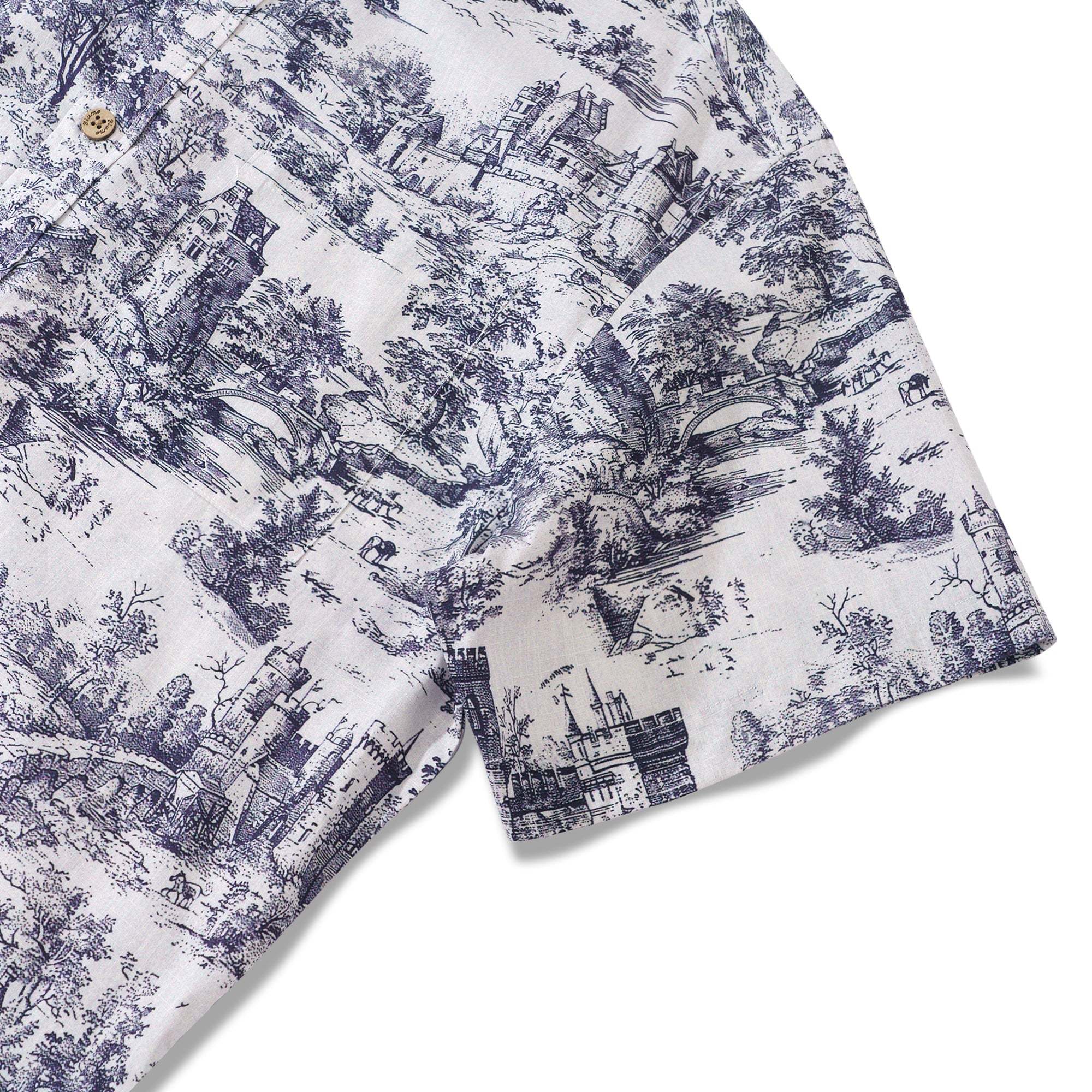 Men's Toile de Jouy Toile Shirt Landscape Hawaiian Shirt Resort Wear Shirt Short Sleeve Button-down White Aloha Shirt
