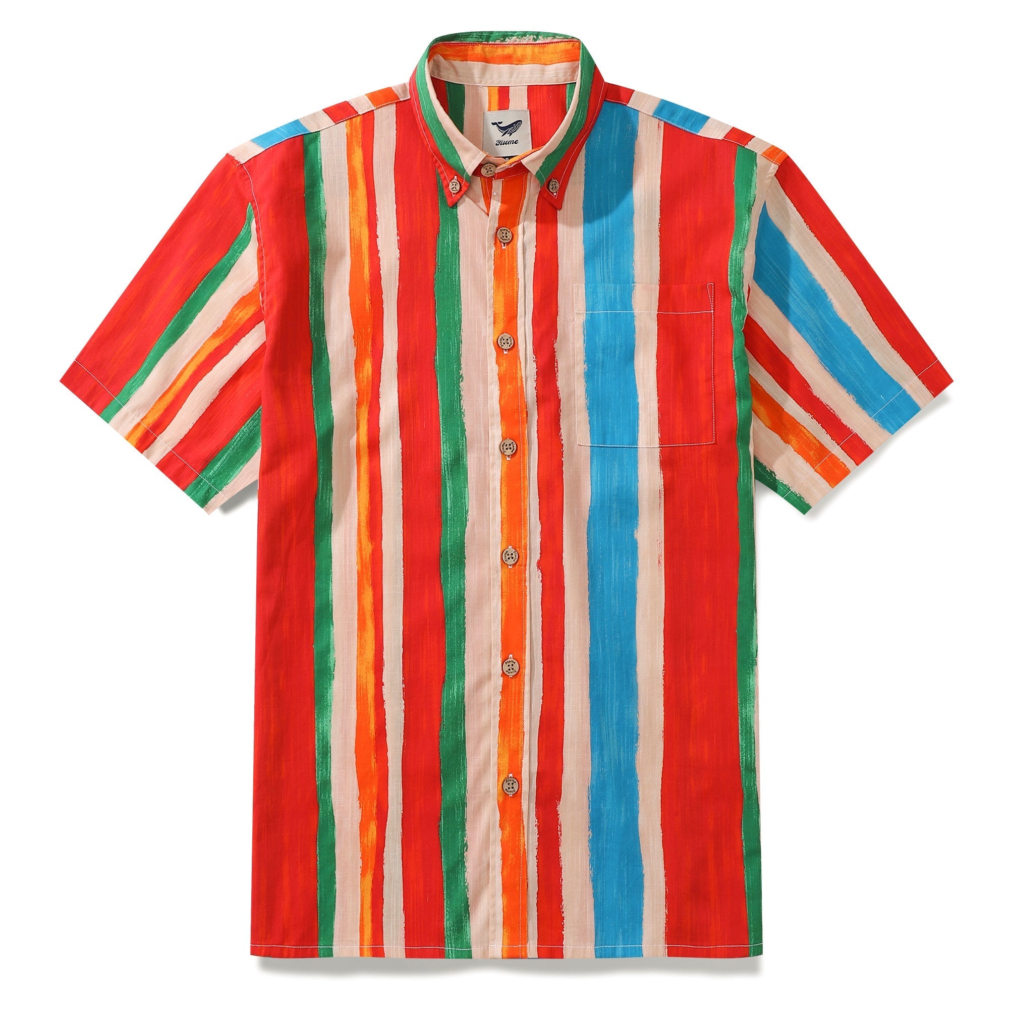 Men's Stripe Hawaiian Shirt Colorful Cotton Short Sleeve Button Down Aloha Shirt Vintage Striped Shirt