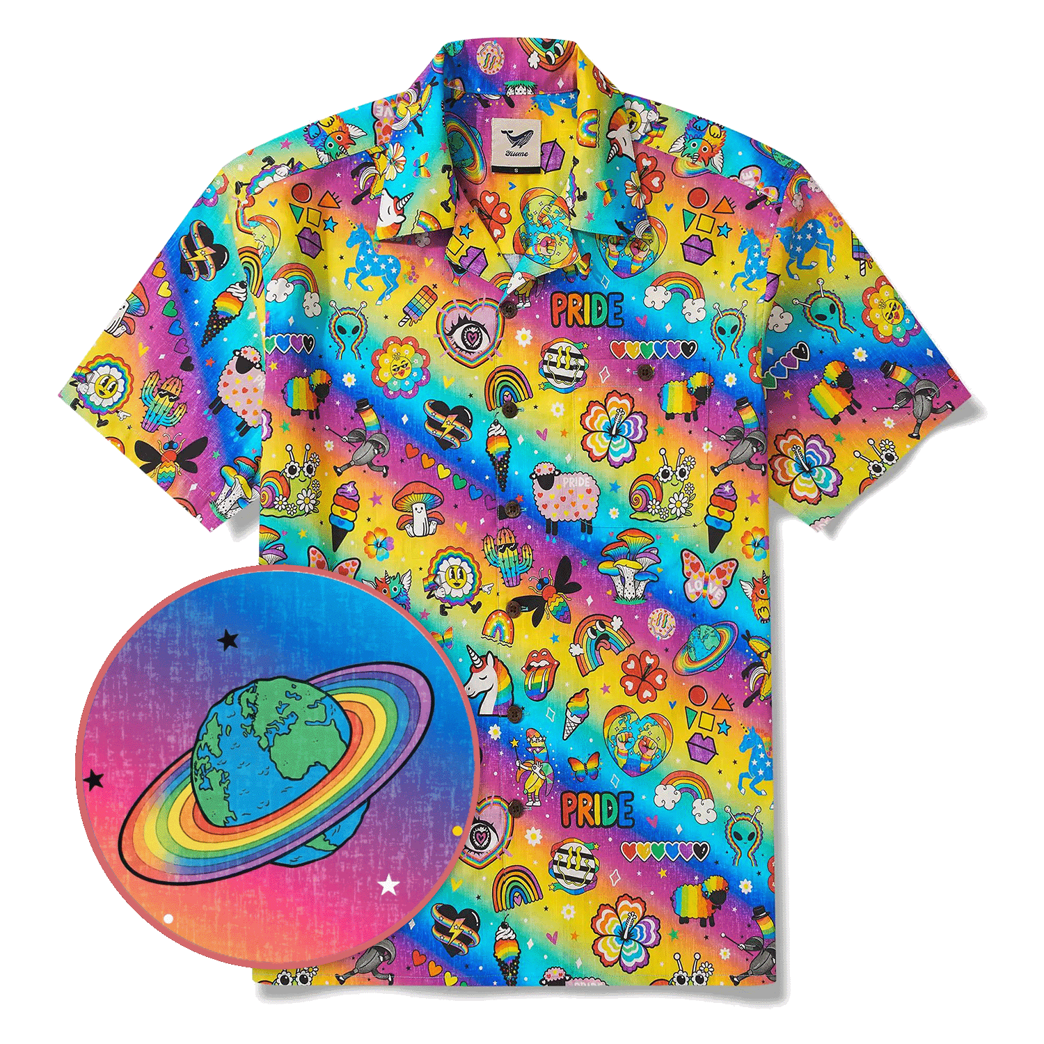 Men's Hawaiian Shirt Short Sleeve Camp Collar 100% Cotton Aloha Rainbow Pride Delight