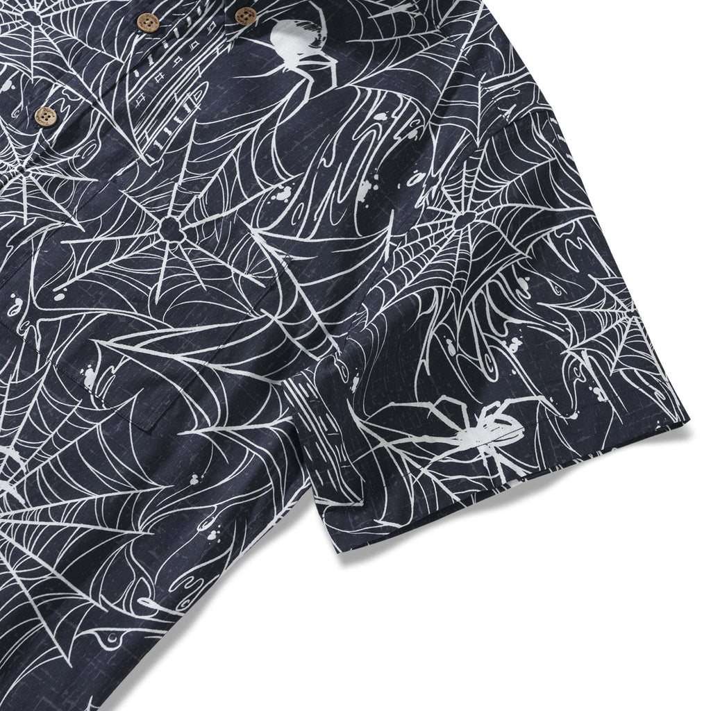 Halloween Gift The Hidden Hunter in the City 100% Cotton Men's Short Sleeve Button-down Shirt Aloha Hawaiian