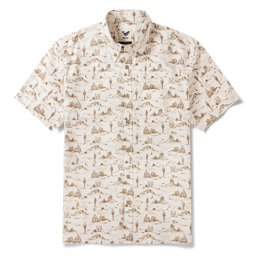Men's Hawaiian Shirt Short Sleeve Button-down 100% Cotton Yellow Aloha Western Desert Landscape By Hufton Studio Limited