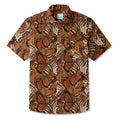 LeosWare® Men's Hawaiian Shirt Short Sleeve Button-up 100% Cotton Brown Aloha Butterfly Haven