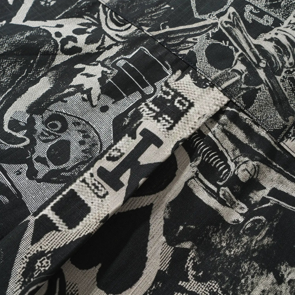 Men's Hawaiian Shirt Short Sleeve Button-down 100% Cotton Black Aloha Dark Poker Graffiti