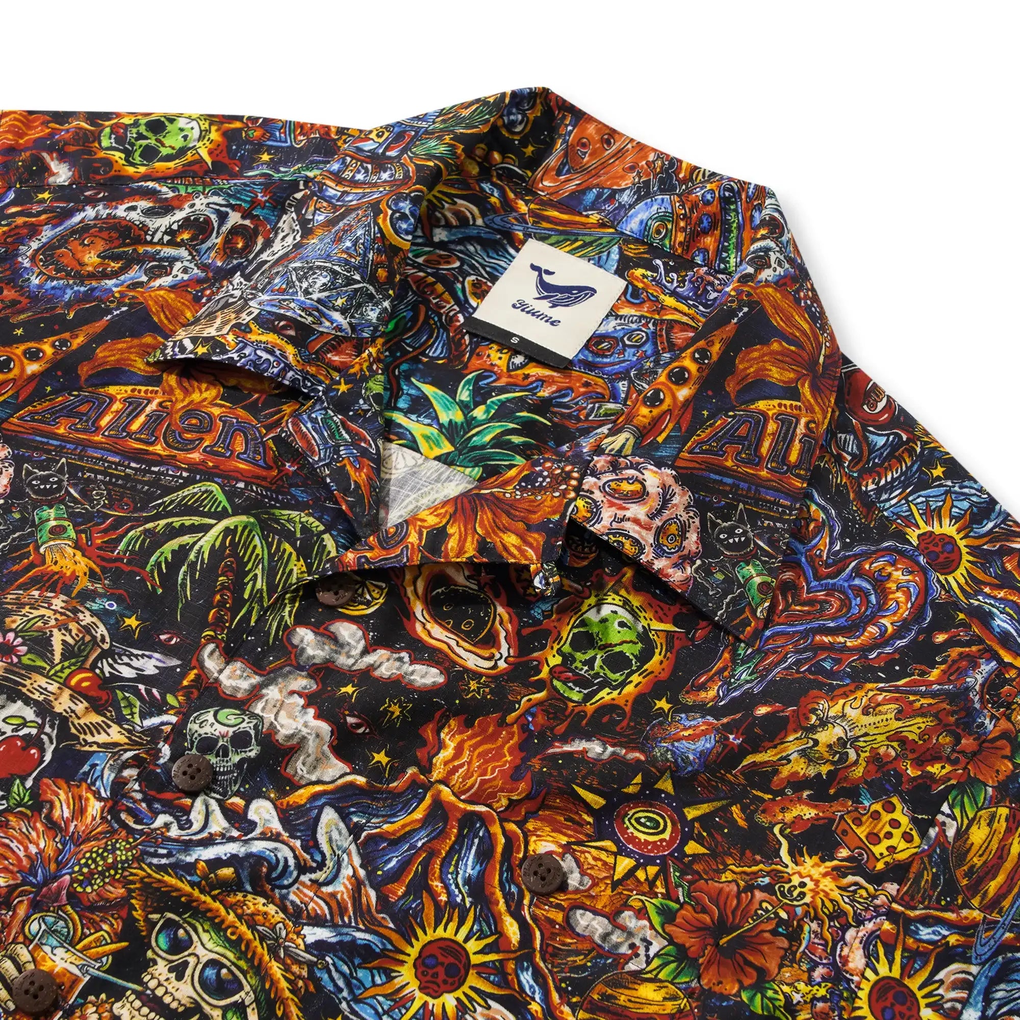 Men's Hawaiian Shirt Short Sleeve Camp Collar 100% Cotton Red Aloha Intergalactic Luau Graffiti