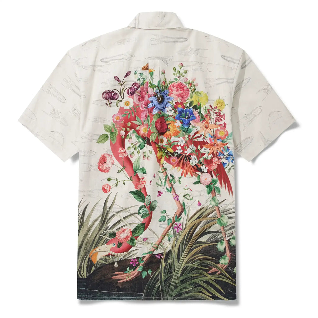 Men's Hawaiian Shirt Short Sleeve Button-down 100% Cotton Flower Floral Aloha Flamboyant Flamingo Blooms