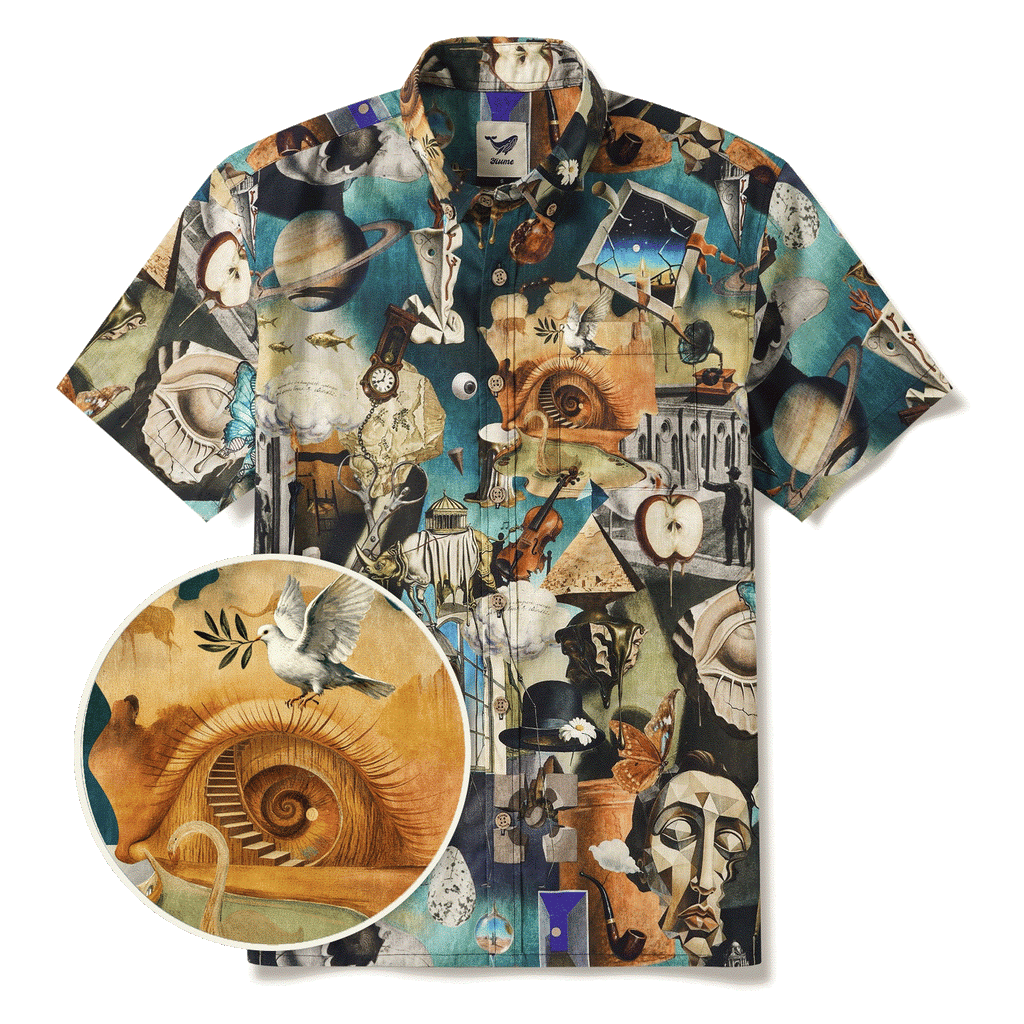 Men's Hawaiian Shirt Short Sleeve Button-down 100% Cotton Blue Aloha Hyperreal Dreamscapes Art