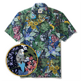 Yiume Tropical Hawaiian Shirt For Men 100% Cotton Short Sleeve Green Camp Collar Parrot Aloha Shirt Parrot's Garden