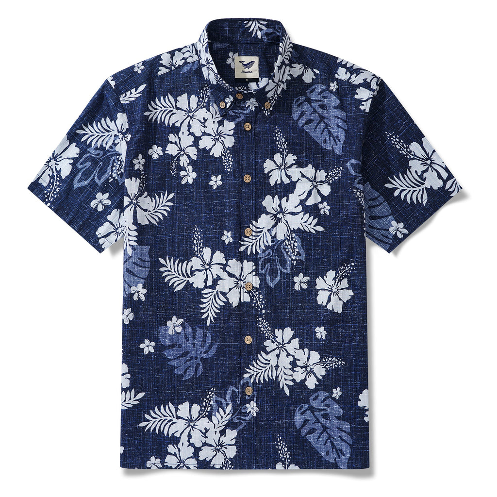 Yiume Tropical Hawaiian Shirt For Men Breathable Shirt Blue Short Sleeve Button-down Shirt