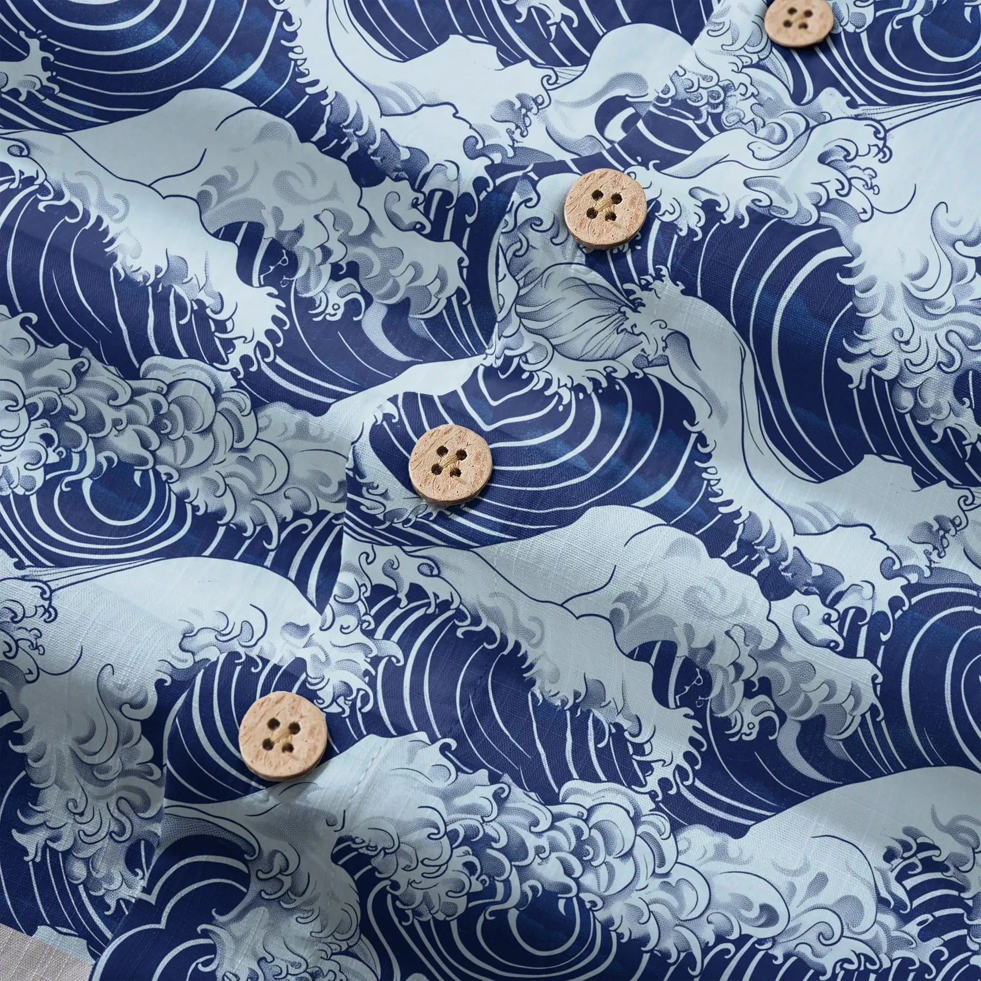 LeosWare® Men's Hawaiian Shirt Short Sleeve Button-up 100% Cotton Blue Aloha Blue Wave World