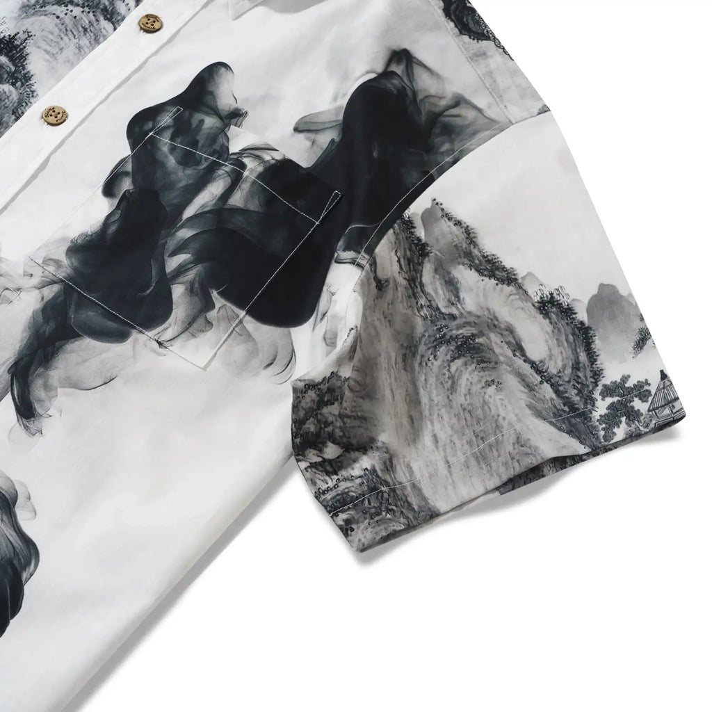 Men's Hawaiian Shirt Short Sleeve Button-down 100% Cotton Black Aloha Oriental Inkscape