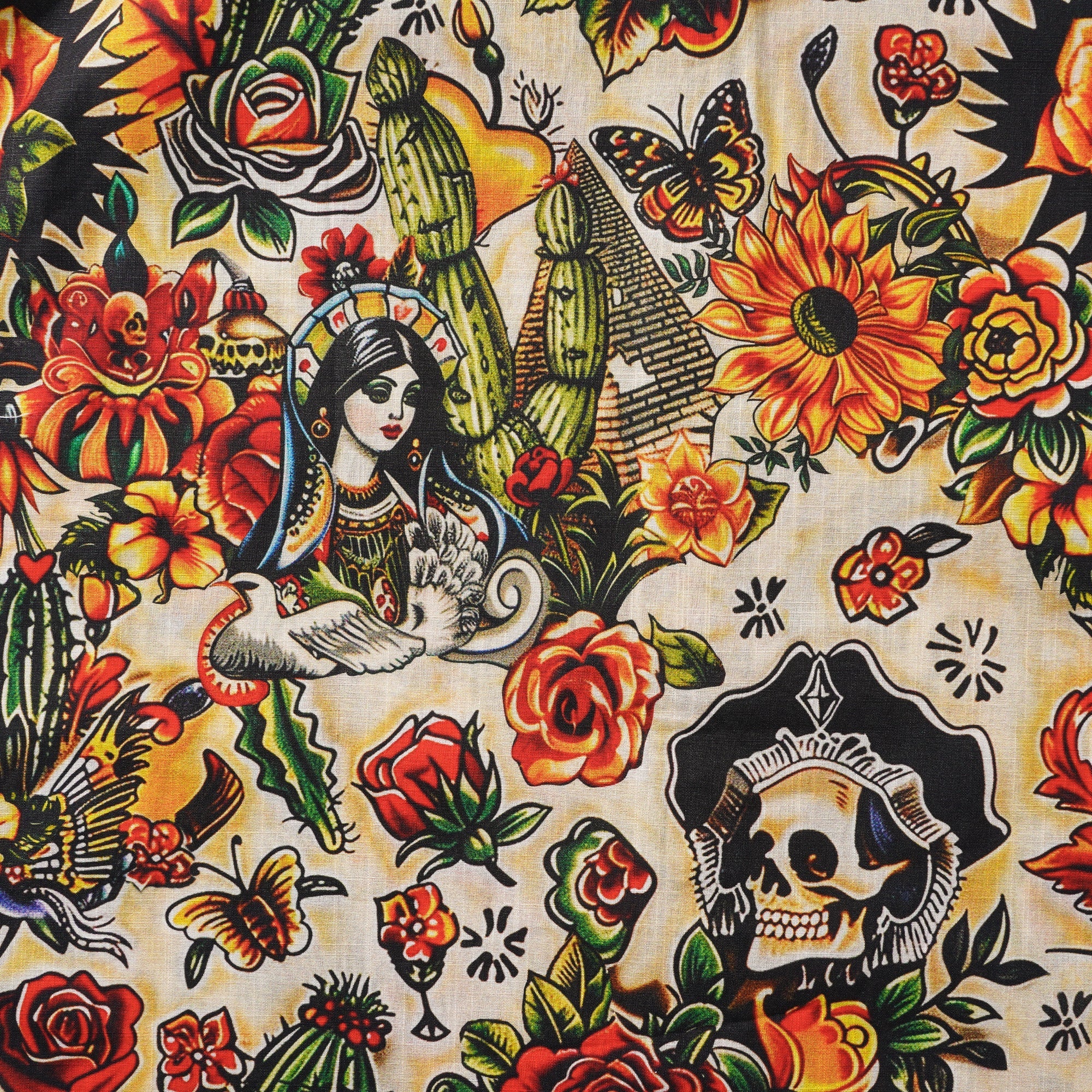 Virgin Mary Hawaiian Shirt For Men Tiki Shirt Short Sleeve Button-down 100% Cotton Desert Skull Shirt