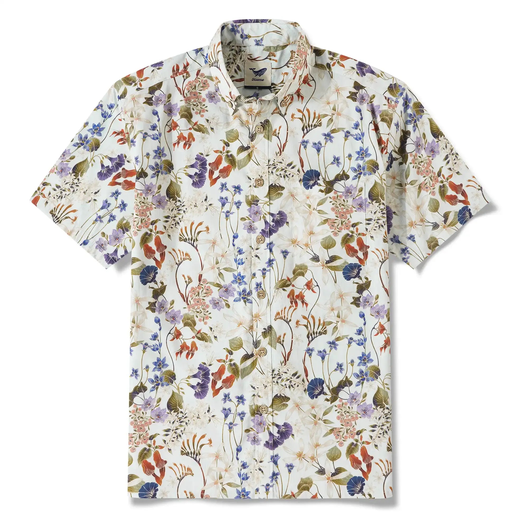 BOGO Men's Hawaiian Shirt Short Sleeve Button-down 100% Cotton Brown Aloha Australian Wildflower By Eloise