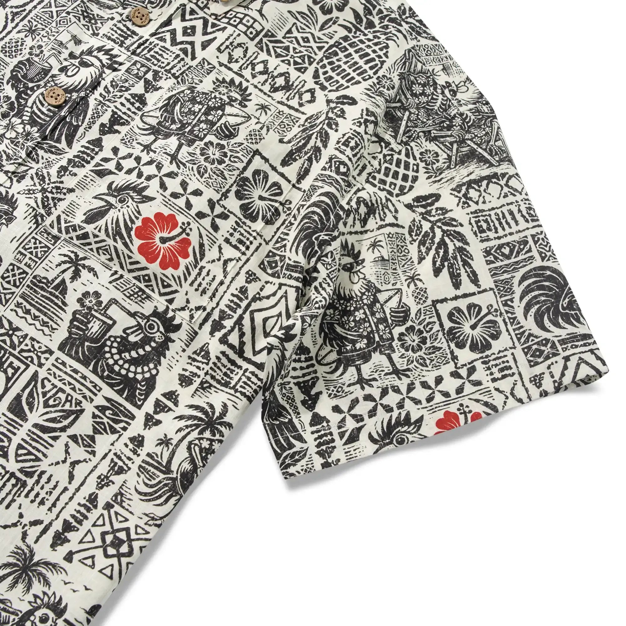 Men's Hawaiian Shirt Short Sleeve Button-down 100% Cotton Black Rooster Aloha The Bone Voyage