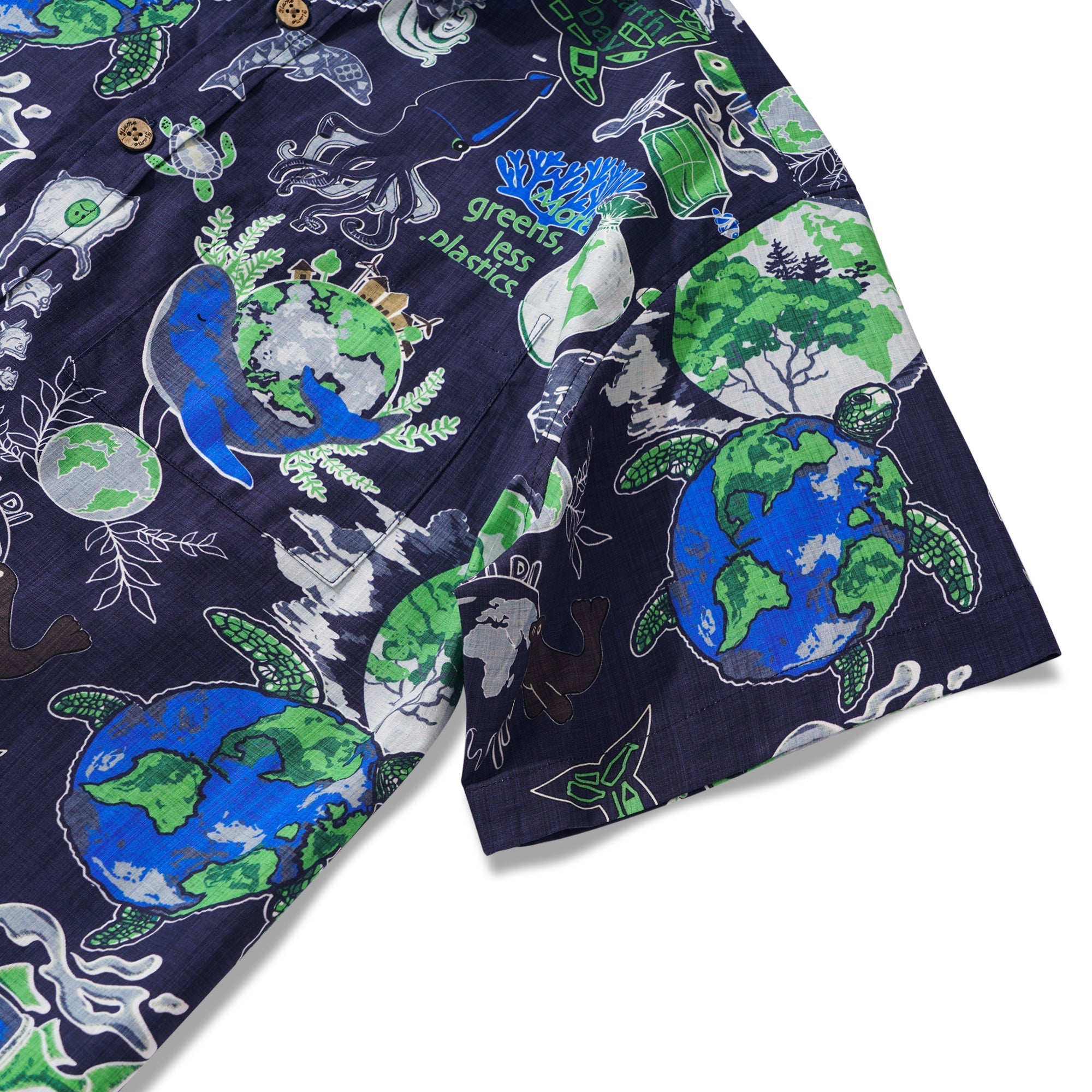 Men's Hawaiian Shirt Short Sleeve Button-down 100% Cotton Aloha Save Earth