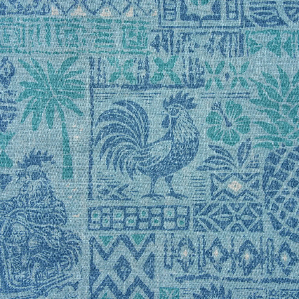 Men's Hawaiian Shirt Short Sleeve Button-down 100% Cotton Blue Rooster Aloha The Bone Voyage