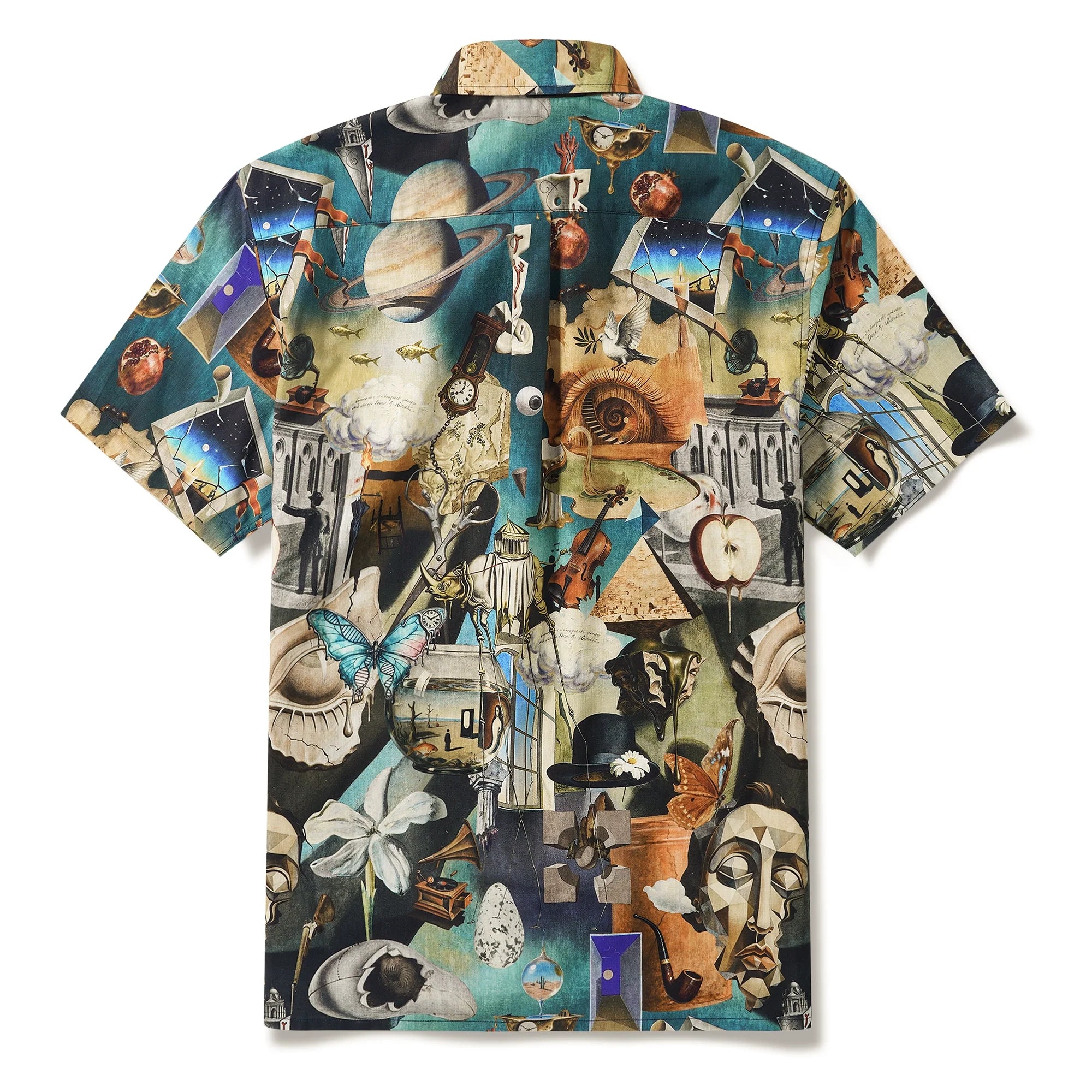 Men's Hawaiian Shirt Short Sleeve Button-down 100% Cotton Blue Aloha Hyperreal Dreamscapes Art