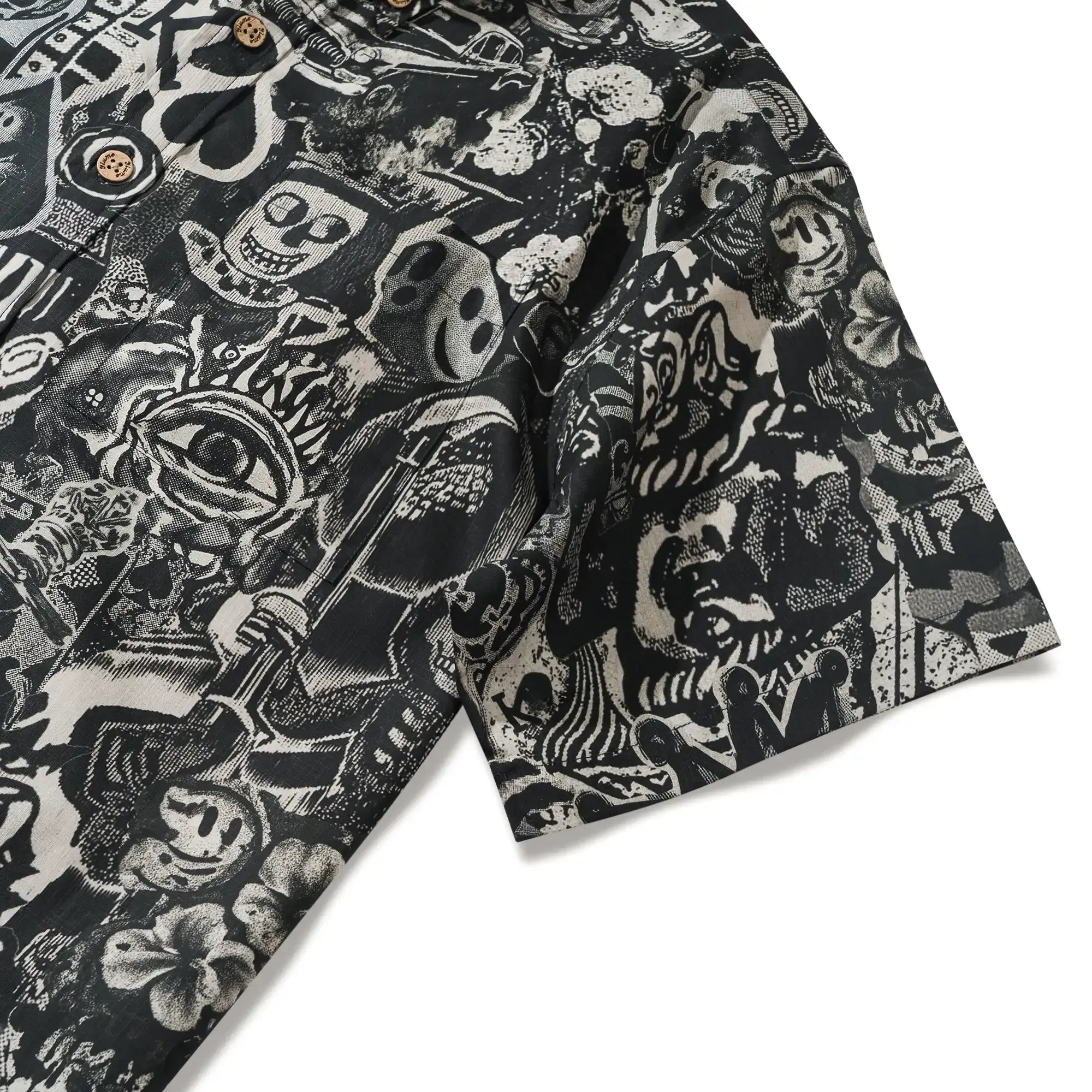 Men's Hawaiian Shirt Short Sleeve Button-down 100% Cotton Black Aloha Dark Poker Graffiti