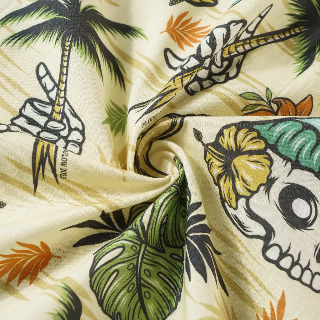 Men's Tropical Hawaiian Shirt 1990s Vintage Skull Shirt Short Sleeve Button-down100% Cotton Green Shirt Aloha Tropical Wilderness Skull By Loinda Flow
