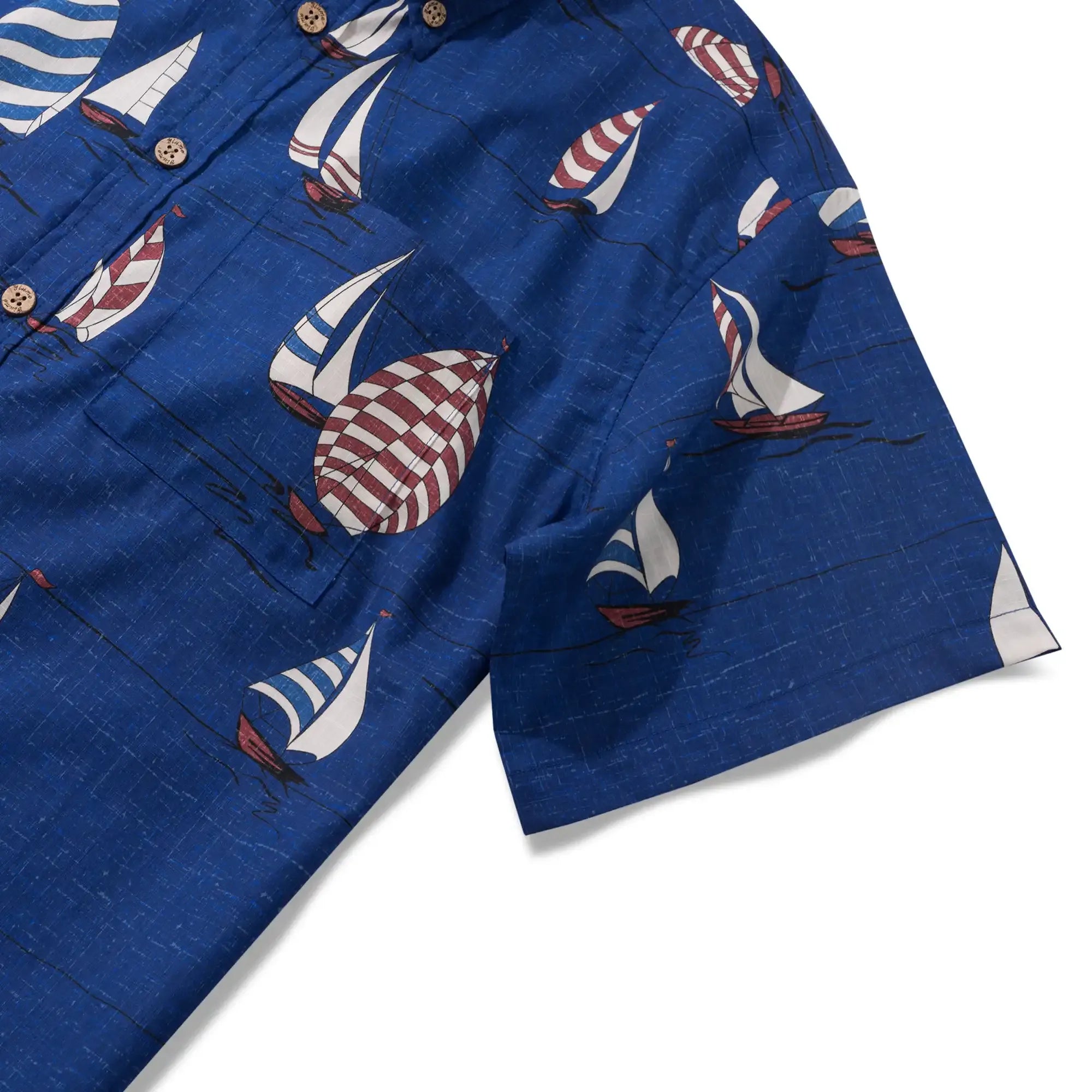 Men's Hawaiian Shirt Short Sleeve Button-down 100% Cotton Blue Aloha Sail into the Horizon