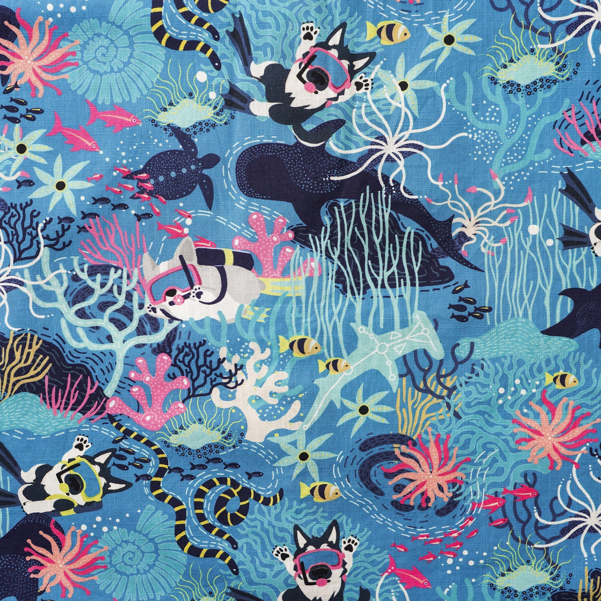 Men's Blue Hawaiian Shirt Fish & Turtle Shirt Short Sleeve Button-down 100% Cotton Blue Aloha Dive Pup