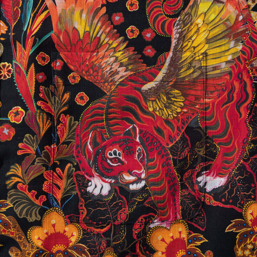 Men's Hawaiian Shirt Long Sleeve Button-down Shirt 100% Cotton Red  Aloha Blazing Tiger